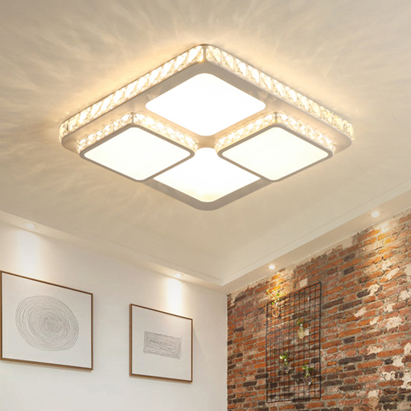 16"/19.5" W Squared Flush Mount Minimalism Crystal Block LED White Close to Ceiling Lamp in Warm/White Light