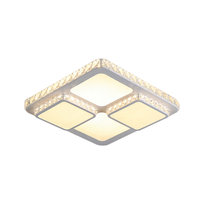 16"/19.5" W Squared Flush Mount Minimalism Crystal Block LED White Close to Ceiling Lamp in Warm/White Light