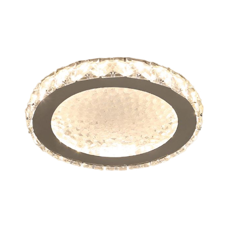 Circle Flush Mount Lamp Simplicity Crystal Block LED Corridor Ceiling Lighting in Chrome, Warm/White Light