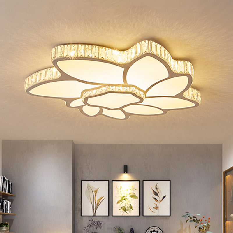 Petal Sitting Room Ceiling Lighting Crystal Rectangle LED Simple Flush Mount Lamp in Chrome, Warm/White Light