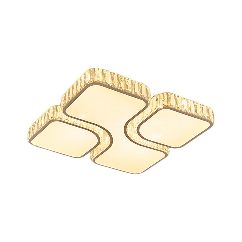 16"/19.5" W Modern LED Flush Lamp Chrome Square Ceiling Mounted Fixture with Crystal Rectangle Shade in Warm/White Light