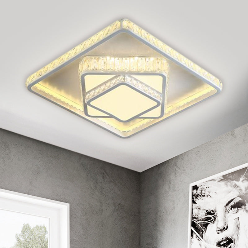 Square Crystal Block Flush Lamp Minimalism LED White Ceiling Mounted Fixture in White Light