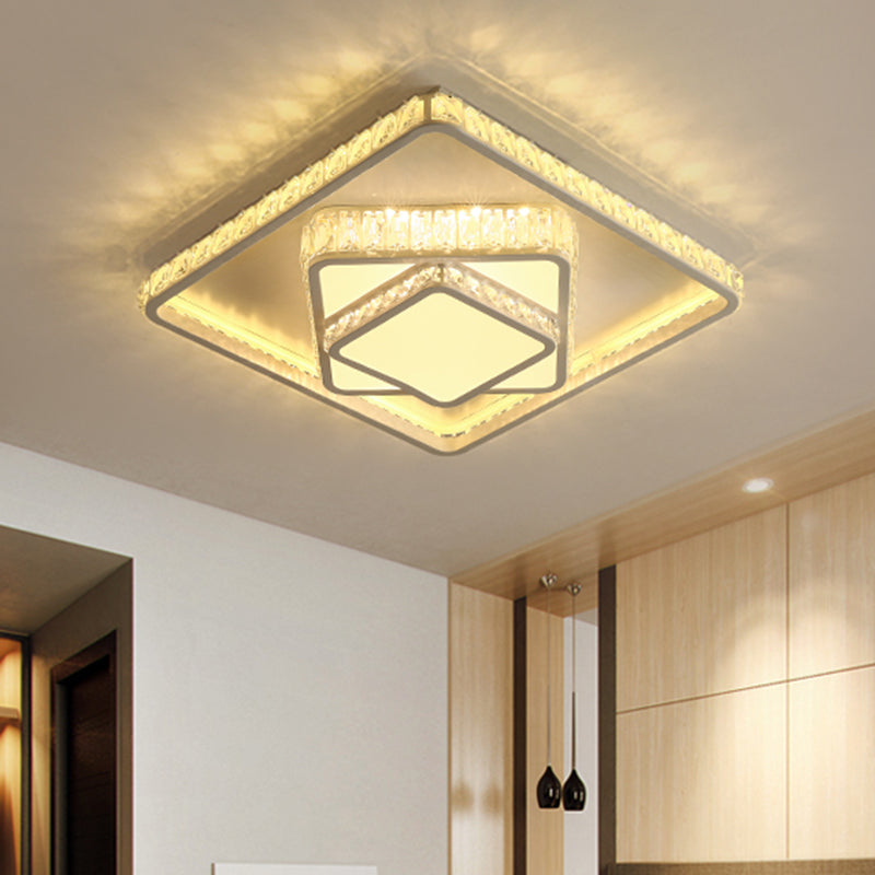 Square Crystal Block Flush Lamp Minimalism LED White Ceiling Mounted Fixture in White Light