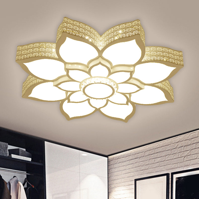 White LED Lotus Ceiling Fixture Contemporary Metallic Flush Mount Light, 21.5"/29.5" Width