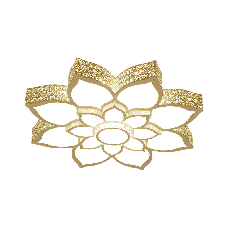 White LED Lotus Ceiling Fixture Contemporary Metallic Flush Mount Light, 21.5"/29.5" Width