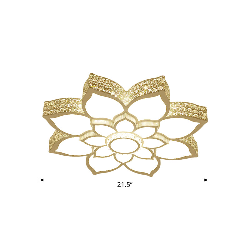 White LED Lotus Ceiling Fixture Contemporary Metallic Flush Mount Light, 21.5"/29.5" Width