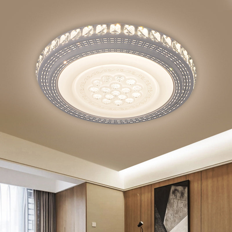 LED Great Room Ceiling Lighting Modern White Flush Mount Lamp with Round Metallic Shade in Warm/White Light