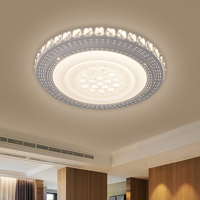 LED Great Room Ceiling Lighting Modern White Flush Mount Lamp with Round Metallic Shade in Warm/White Light
