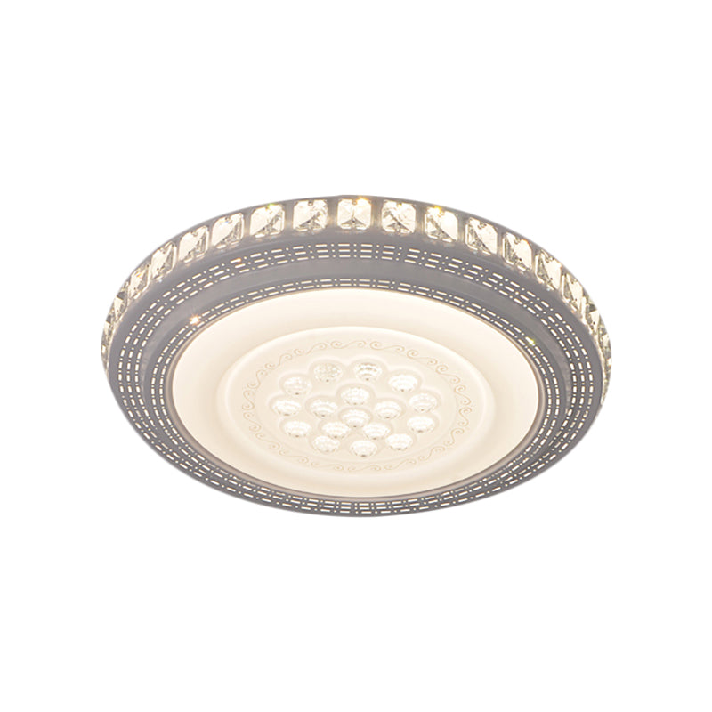 LED Great Room Ceiling Lighting Modern White Flush Mount Lamp with Round Metallic Shade in Warm/White Light