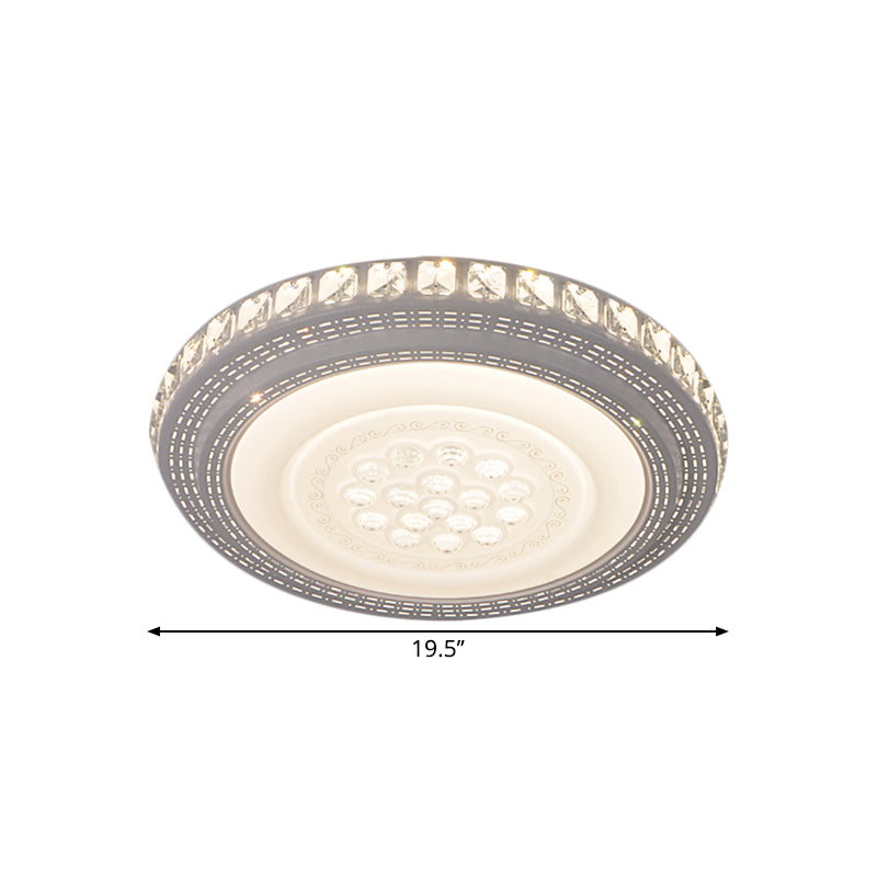 LED Great Room Ceiling Lighting Modern White Flush Mount Lamp with Round Metallic Shade in Warm/White Light