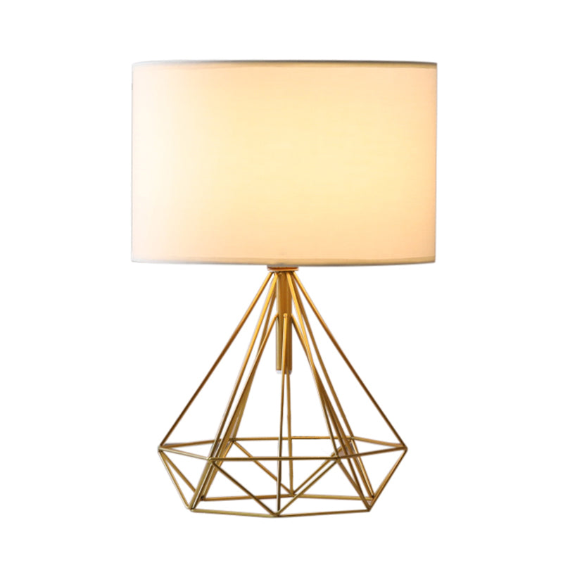 Stoffen Drum Desk Light Modernist 1 Head Table Lamp met geometrisch in zwart/gouden basis voor studieruimte