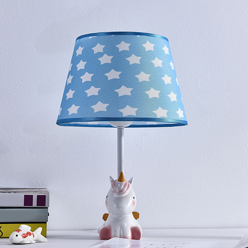 Côté à cône de tissu Cartoon de lampe 1 clair blanc / rose / bleu lumière de table avec base de licorne arc-en-ciel