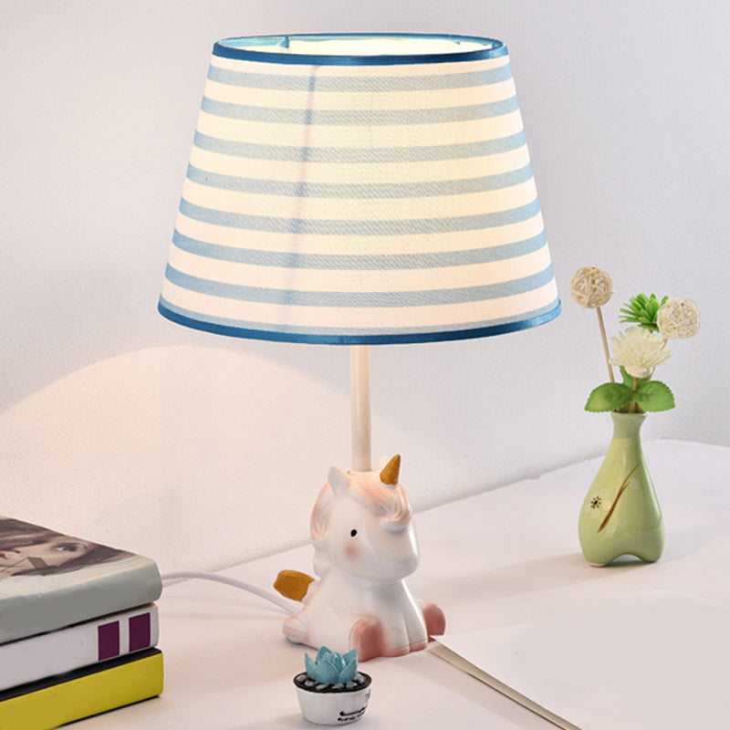 Stoffkegel Lesen Lampen -Cartoon 1 hellweiß/rosa/blaues Tischlicht mit Regenbogen -Einhornbasis