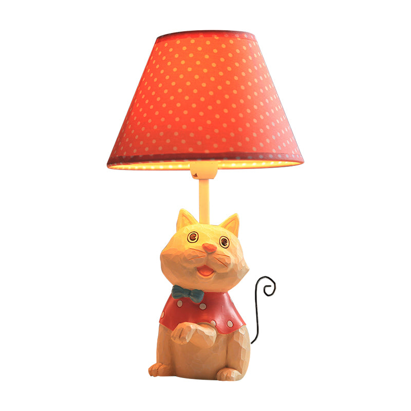 Pink/Blue Cone Reading Book Light Cartoon 1 Bulb Fabric Table Lamp with Spot Design and Cat Base