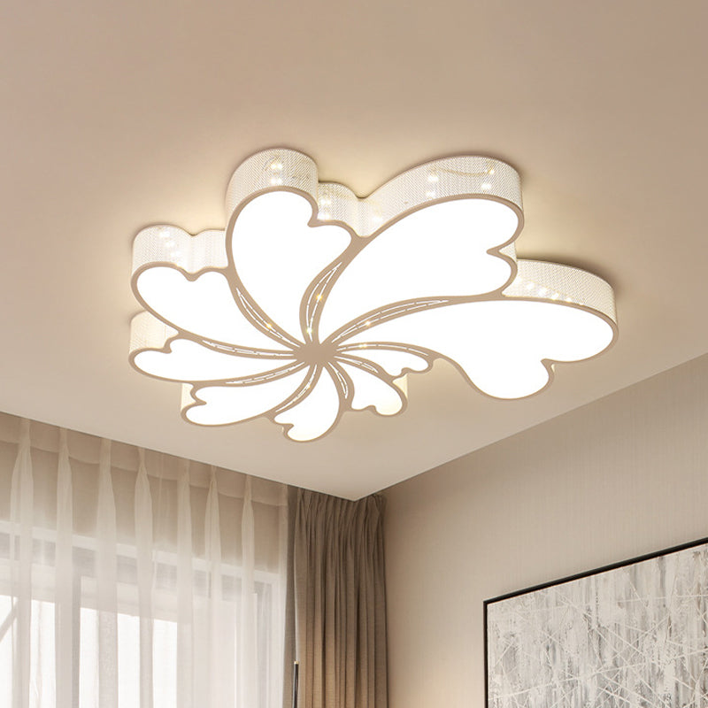 Flower Bedroom Flush Light Acrylic LED Modern Flush Mount Lamp with Iron Frame in White