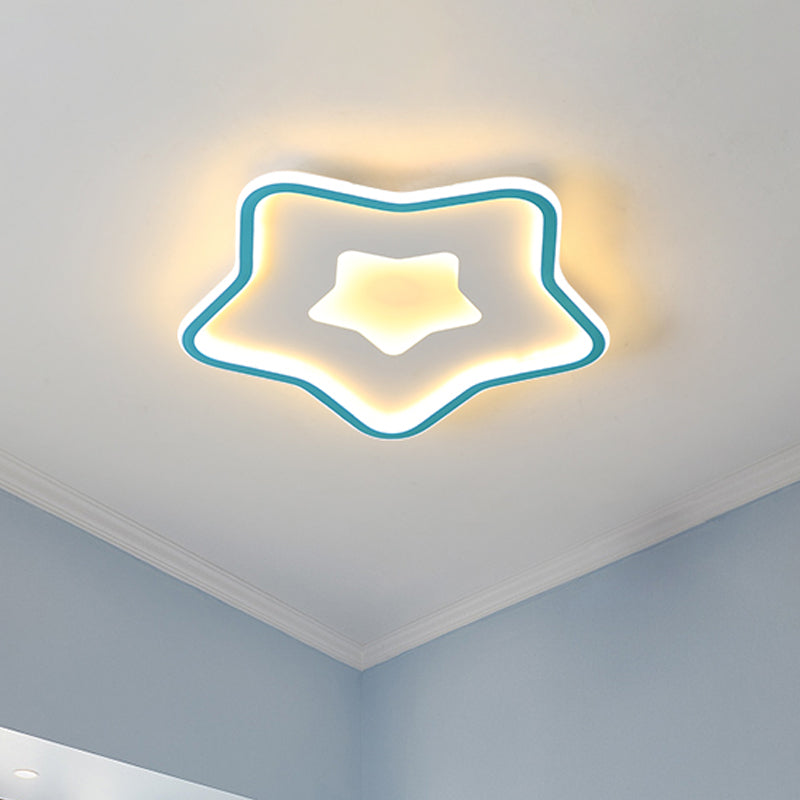 Cartoon Star Flush Mount Lighting Acrylic Kids Bedroom LED Flush Ceiling Light in Pink/Blue
