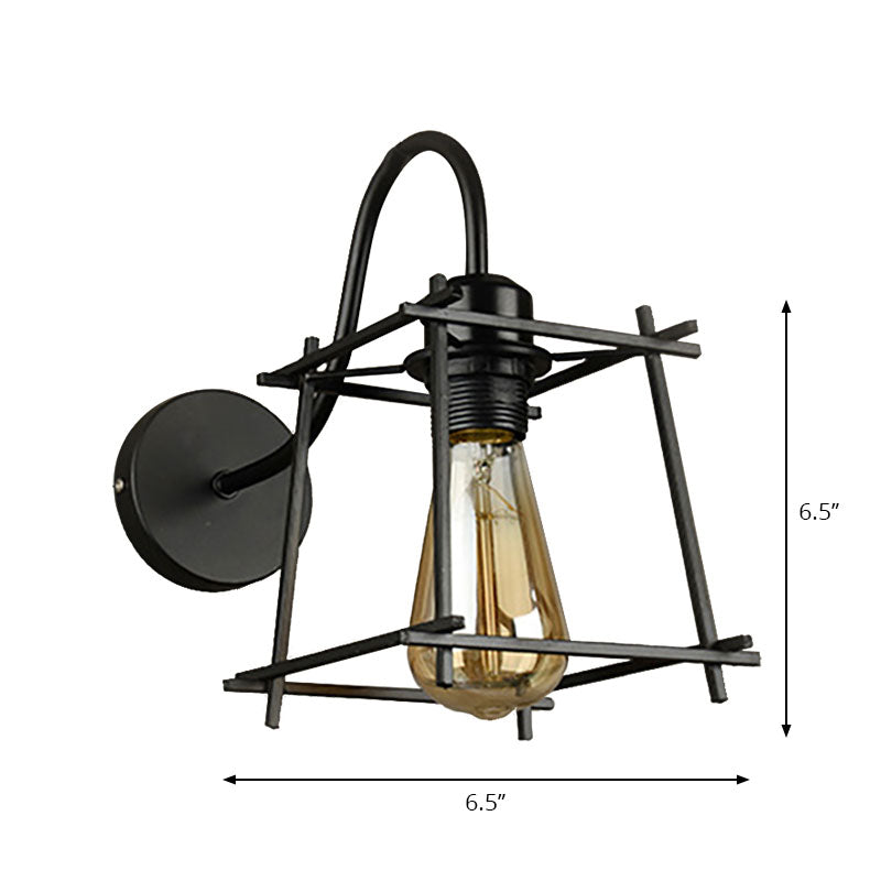 Metall Square/Diamond Käfig Wandbeleuchtung Vintage Industrial 1 Head Restaurant Wandleuchte in Schwarz