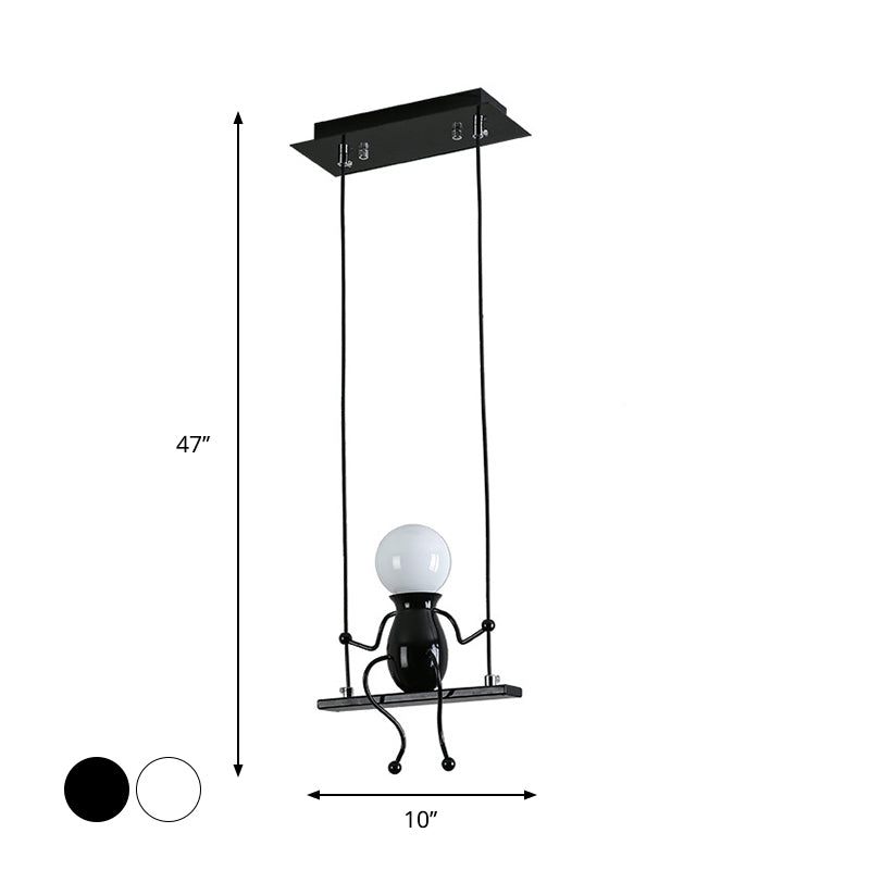 Swing Kid Metal Chandelier Lamp Cartoon 1/2 Heads Black/White Finish Hanging Light Fixture for Bedroom