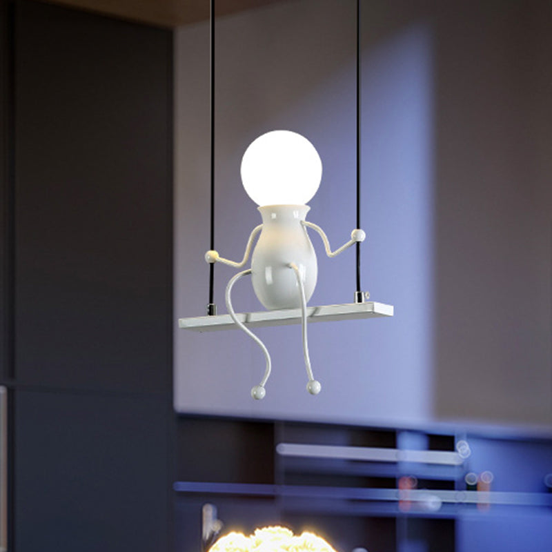 Swing Kid Metal Chandelier Lamp Cartoon 1/2 Heads Black/White Finish Hanging Light Fixture for Bedroom