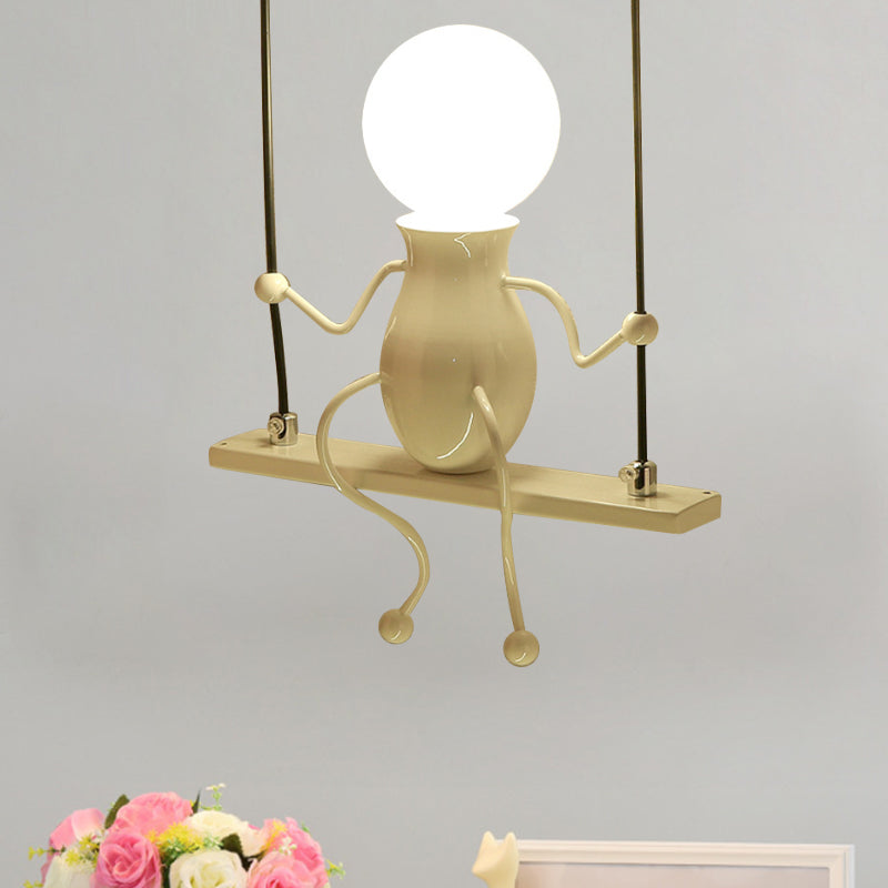 Swing Kid Metal Chandelier Lamp Cartoon 1/2 Heads Black/White Finish Hanging Light Fixture for Bedroom