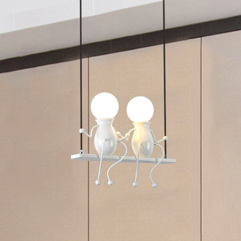 Swing Kid Metal Chandelier Lamp Cartoon 1/2 Heads Black/White Finish Hanging Light Fixture for Bedroom