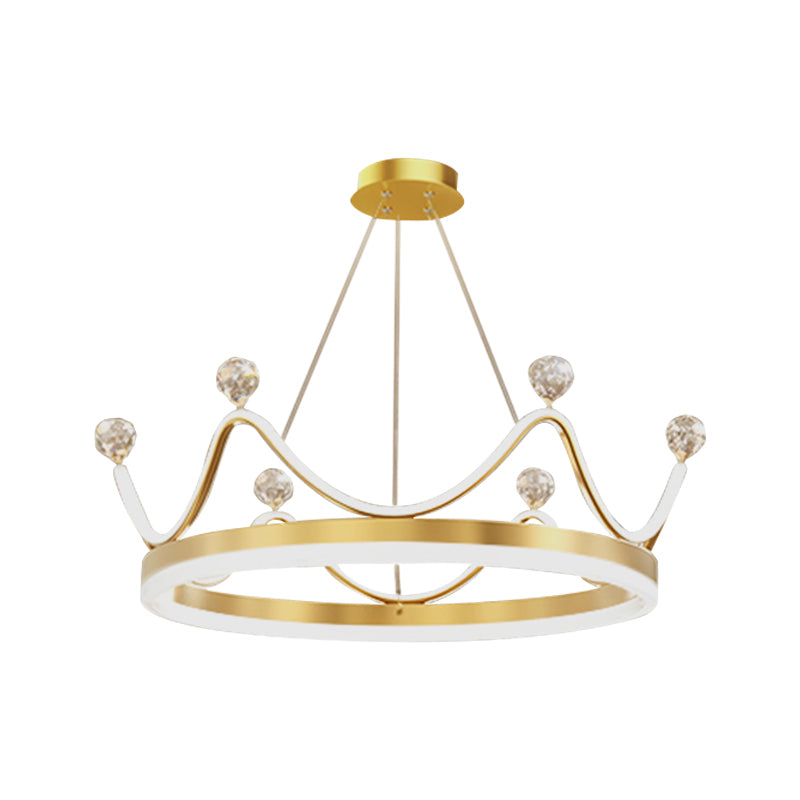 Couronne métallique suspendue pendante de style nordique éclairage lustre à LED avec décoration de perles en cristal transparent en rose / or