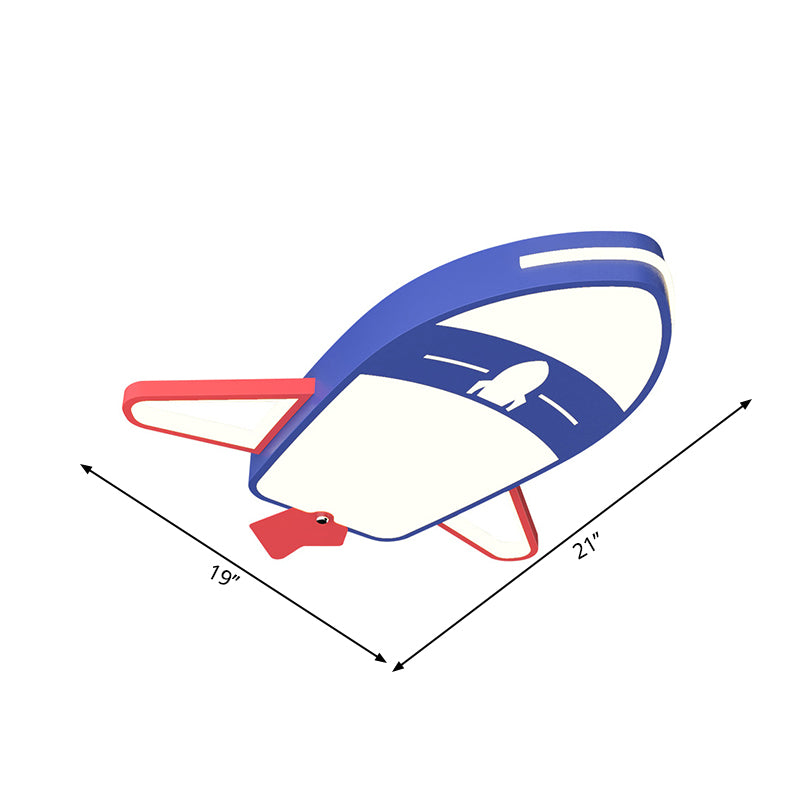 Plane Flush Light Fixture Cartoon Acrylic LED Blue Flush Mount Lighting for Boys Bedroom