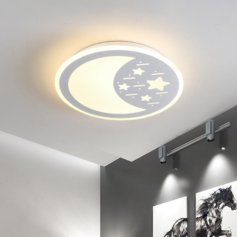 Kids Moon/Star/Loving Heart Flushmount Lighting Metallic LED Bedroom Flush Mount Lamp in White