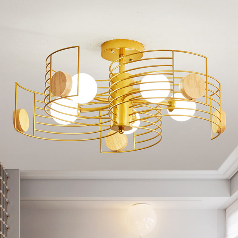 Monte Metallic Spiral Semi Flush Kids Pink/Gold LED cerca de la luz del techo con sombra de vidrio blanco