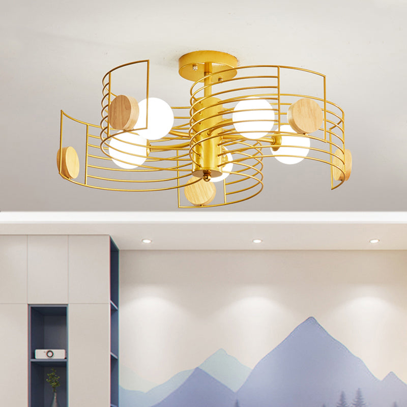 Monte Metallic Spiral Semi Flush Kids Pink/Gold LED cerca de la luz del techo con sombra de vidrio blanco