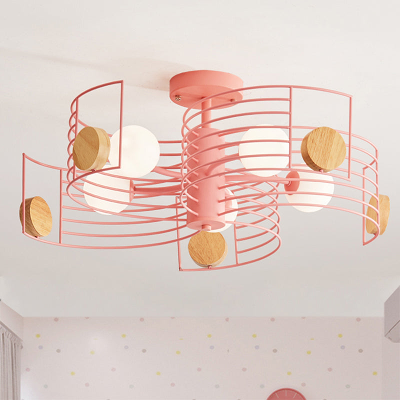 Monte Metallic Spiral Semi Flush Kids Pink/Gold LED cerca de la luz del techo con sombra de vidrio blanco