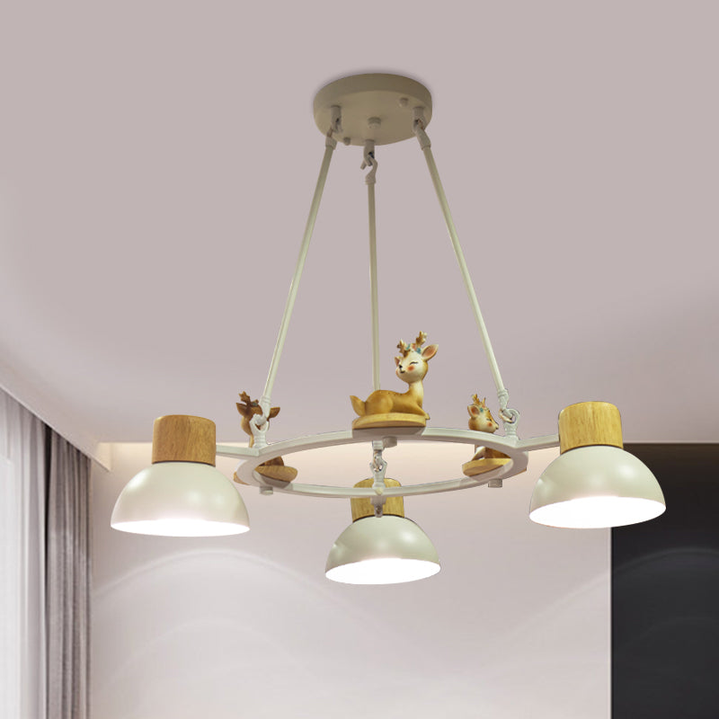Kids Domed Pendant Chandelier Metal 3/6 Lights Living Room Suspension Lighting with Deer/Horse Decor in Black/White