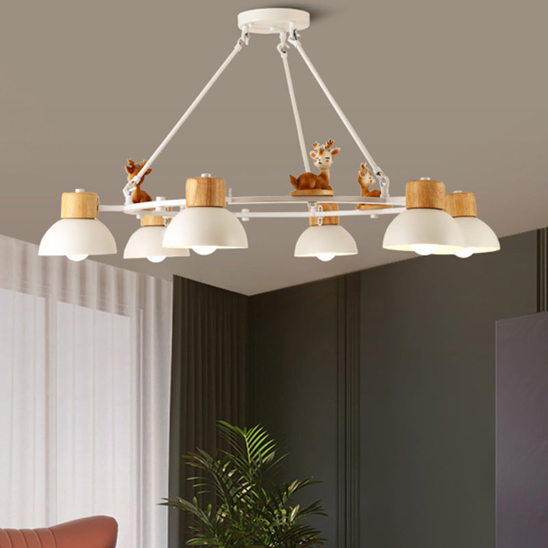 Kids Domed Pendant Chandelier Metal 3/6 Lights Living Room Suspension Lighting with Deer/Horse Decor in Black/White