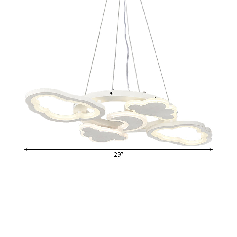 Moon and Cloud Bedroom Chandelier Lampe acrylique LED Cartoon Hanging Light Kit en blanc
