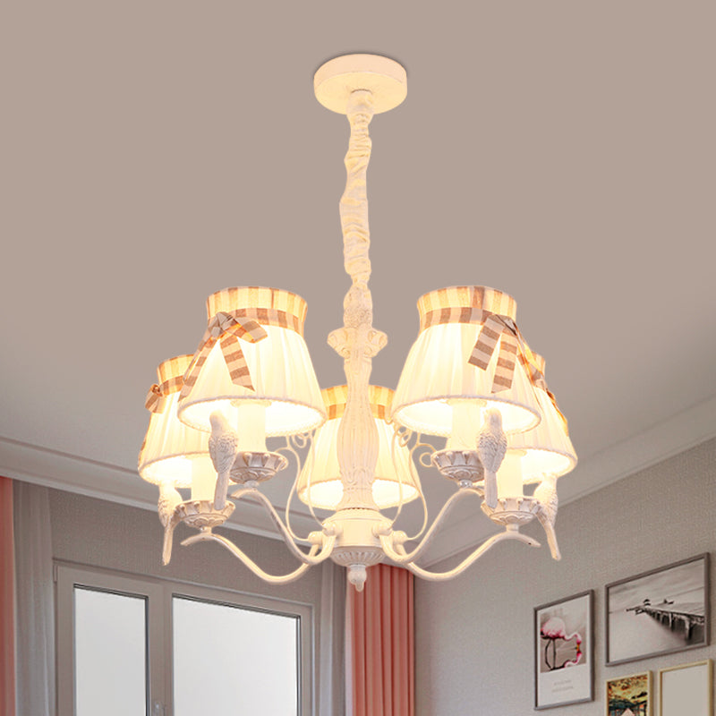 Cône de tissu accroché lustre nordique 3/5/6 têtes de plafond pendentif Light en blanc pour le salon