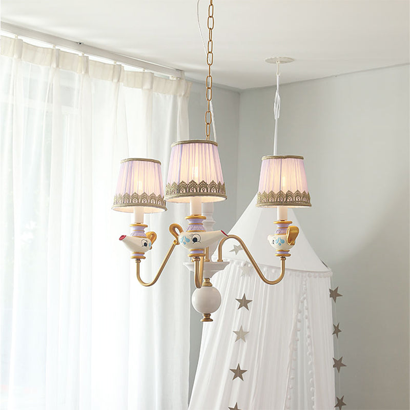 Éclairage de pendentif conique en or modernisme 3/5/6 lumières tissu pending lustre avec décor de théâtre