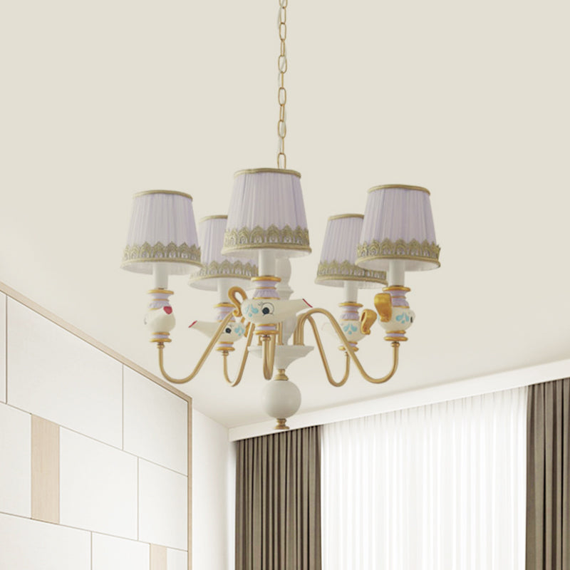 Éclairage de pendentif conique en or modernisme 3/5/6 lumières tissu pending lustre avec décor de théâtre
