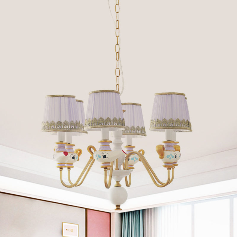 Éclairage de pendentif conique en or modernisme 3/5/6 lumières tissu pending lustre avec décor de théâtre