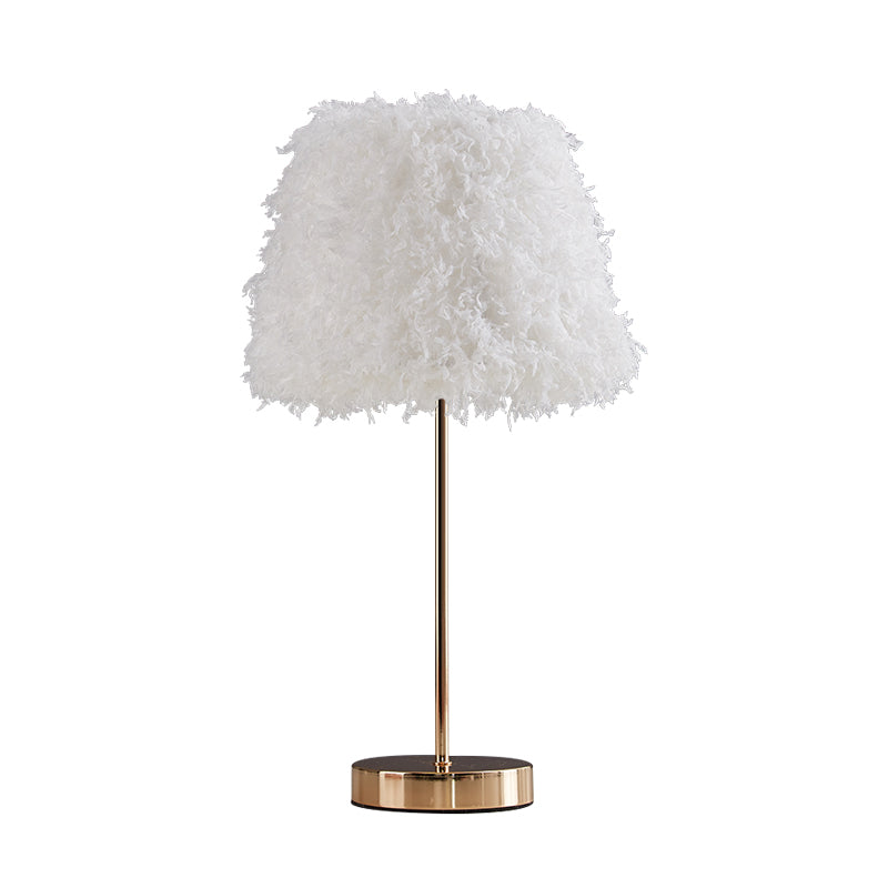 Pink/White Feather Conical Nightstand Lamp Modernist 1-Head Reading Book Light with White/Gold Base