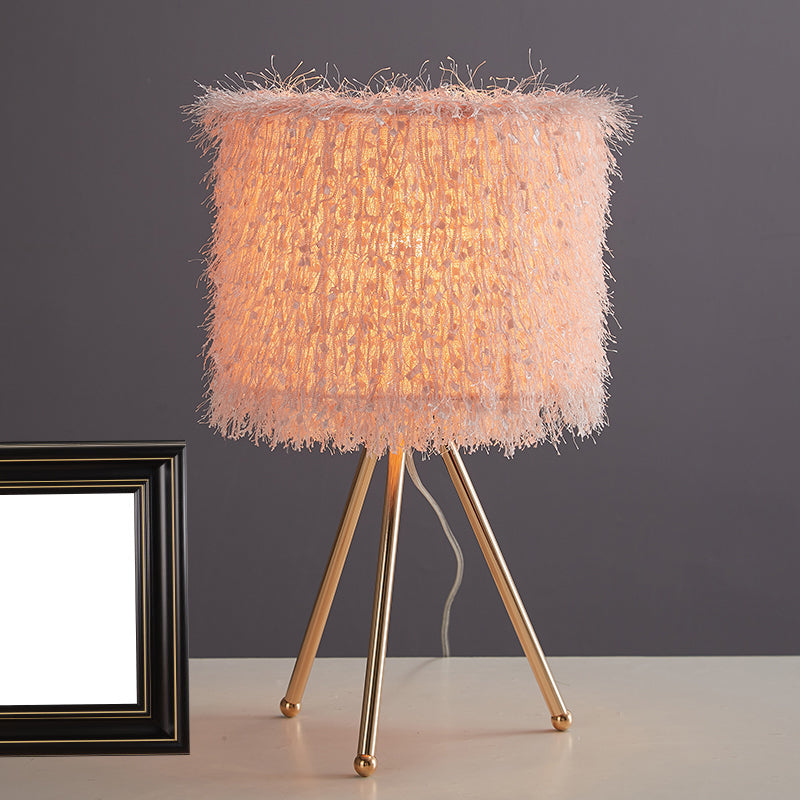 Tissu tambour tambour table légère moderniste 1 lampe de bureau blanche / rose claire avec base de trépied
