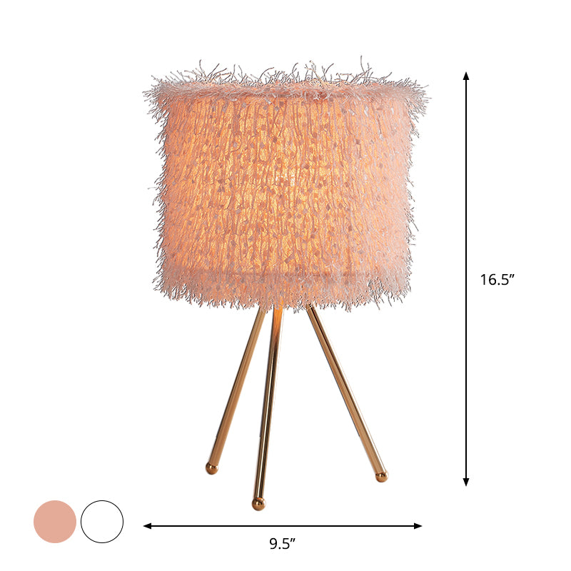 Tissu tambour tambour table légère moderniste 1 lampe de bureau blanche / rose claire avec base de trépied