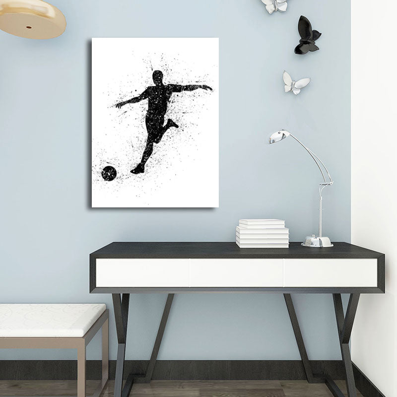 Sports Football Canvas Print Simplicity Textured Wall Art Decor in Black on White