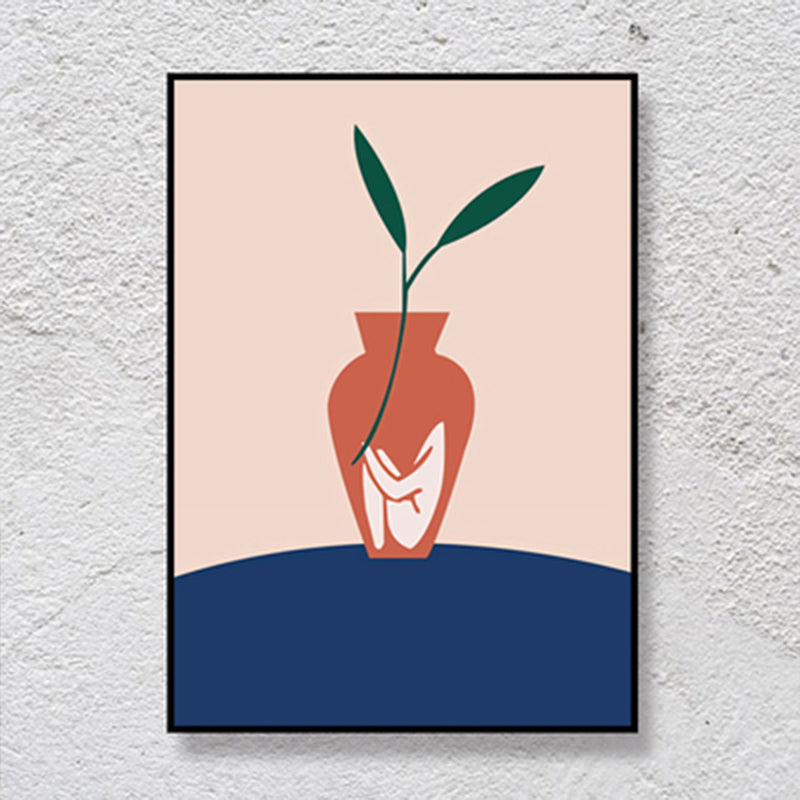 Plant in the Vase Canvas Blue Scandinavian Wall Art for Living Room, Multiple Sizes Available