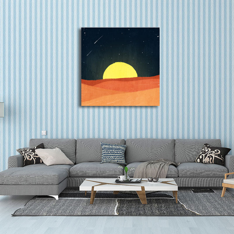 Soft Color Kids Wall Art Mountain and Starry Moon Night Sky Painting Canvas for Nursery