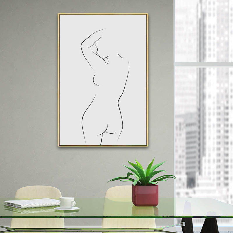 Minimalism Style Nude Figure Painting Canvas Textured Gray Wall Print for Playroom