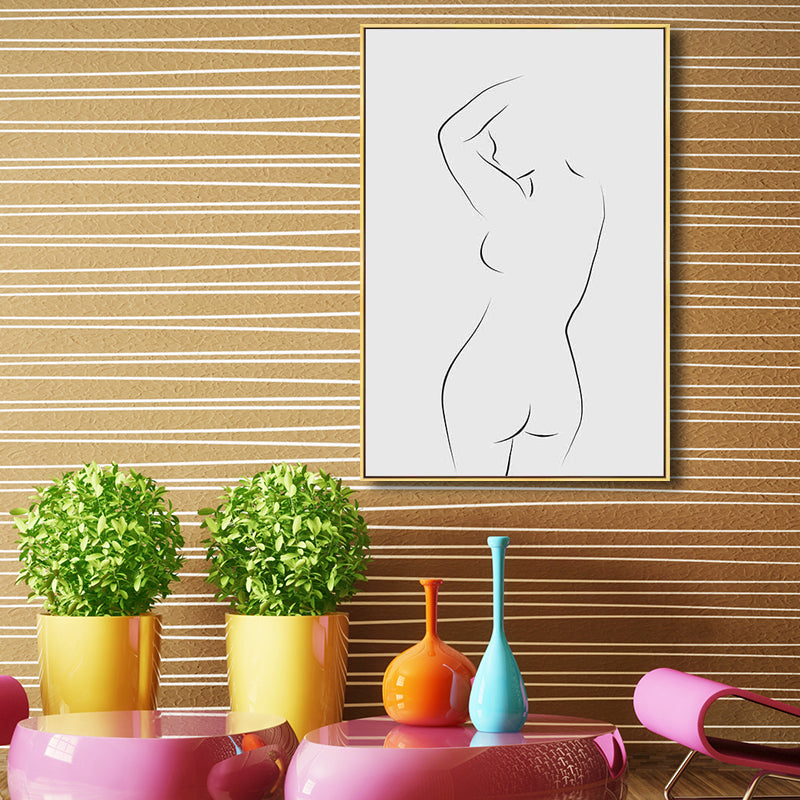 Minimalism Style Nude Figure Painting Canvas Textured Gray Wall Print for Playroom