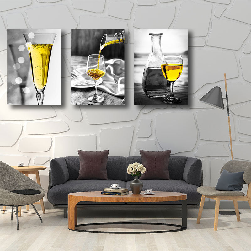 Liquor Wrapped Canvas Home Decor Modern for Dining Room Wall Art Print in Yellow (Set of 3)