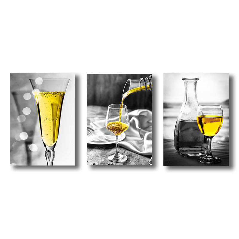 Liquor Wrapped Canvas Home Decor Modern for Dining Room Wall Art Print in Yellow (Set of 3)