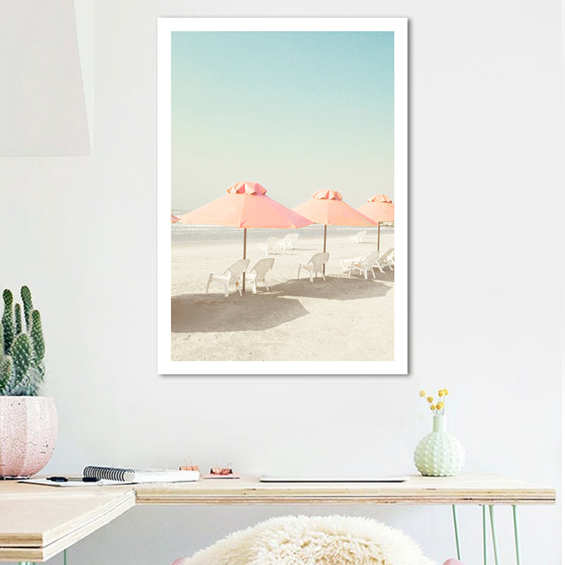 Beach Chair and Umbrella Canvas Pink-Mint Green Tropical Wall Art Decor for Bedroom