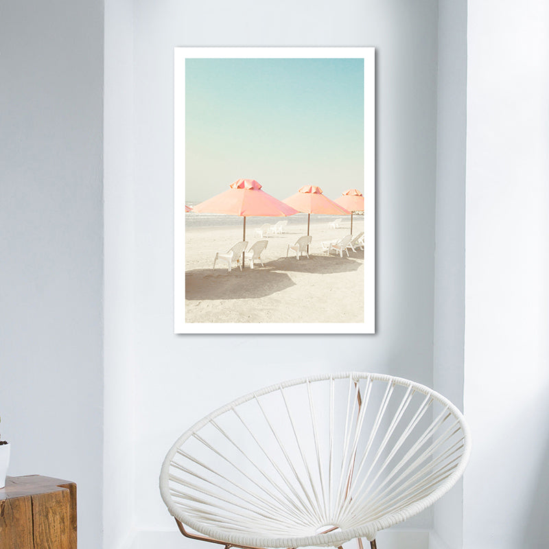 Beach Chair and Umbrella Canvas Pink-Mint Green Tropical Wall Art Decor for Bedroom